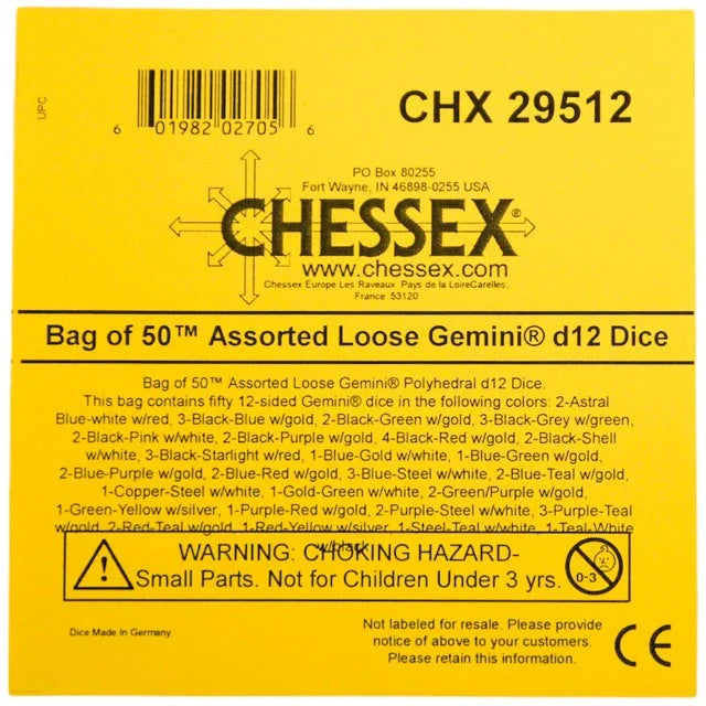CHX 29512 Bag of 50 Assorted Loose Gemini Polyhedral d12