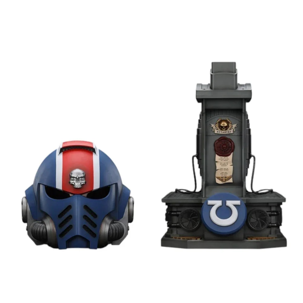 U2 Warhammer Collectibles: 1/1 Scale Ultramarines Lieutenant Titus' MKX Helmet & Display Stand