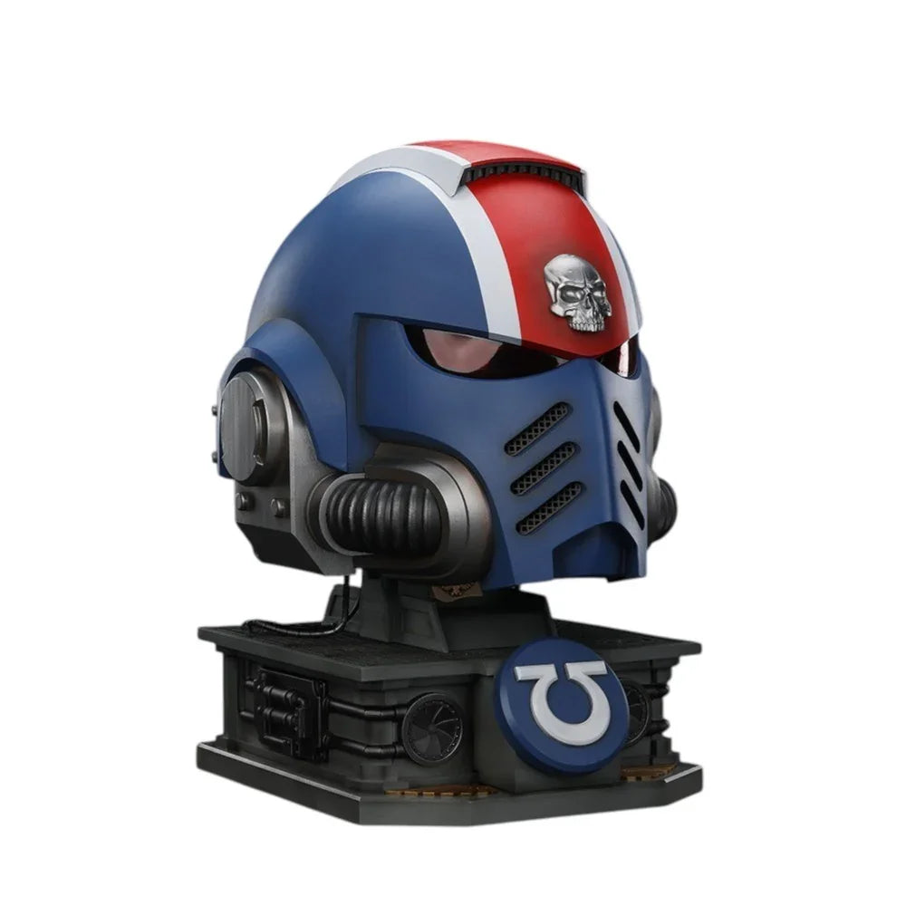 U2 Warhammer Collectibles: 1/1 Scale Ultramarines Lieutenant Titus' MKX Helmet & Display Stand