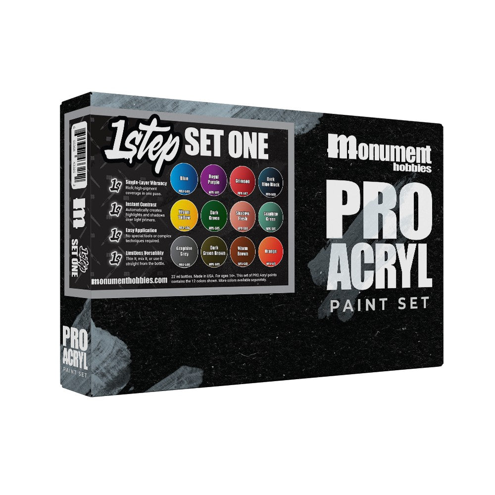 Monument Hobbies - Pro Acryl 1 Step Paint Set One - 12 Colors - Pre-Order