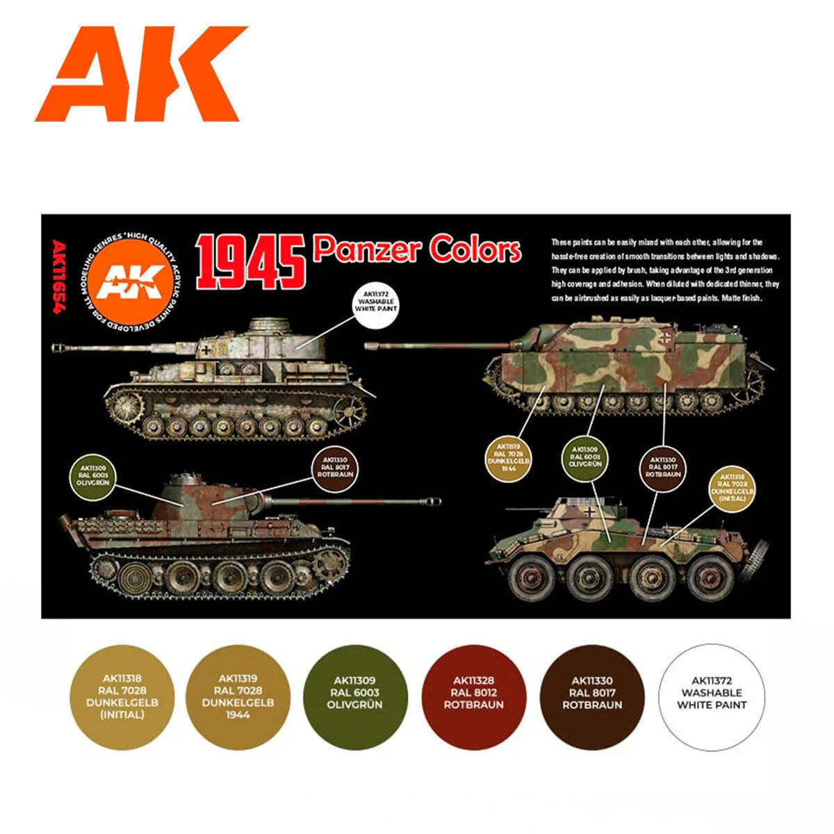 AK Interactive AFV Series: 1945 German Late Colors Acrylic Paint Set 3rd Generation