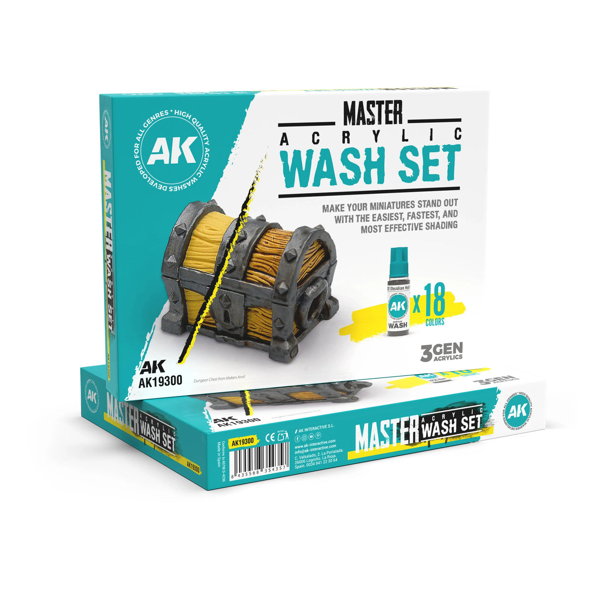 AK-Interactive: 3Gen: Master Acrylic Wash Set Full Range 18 Colors