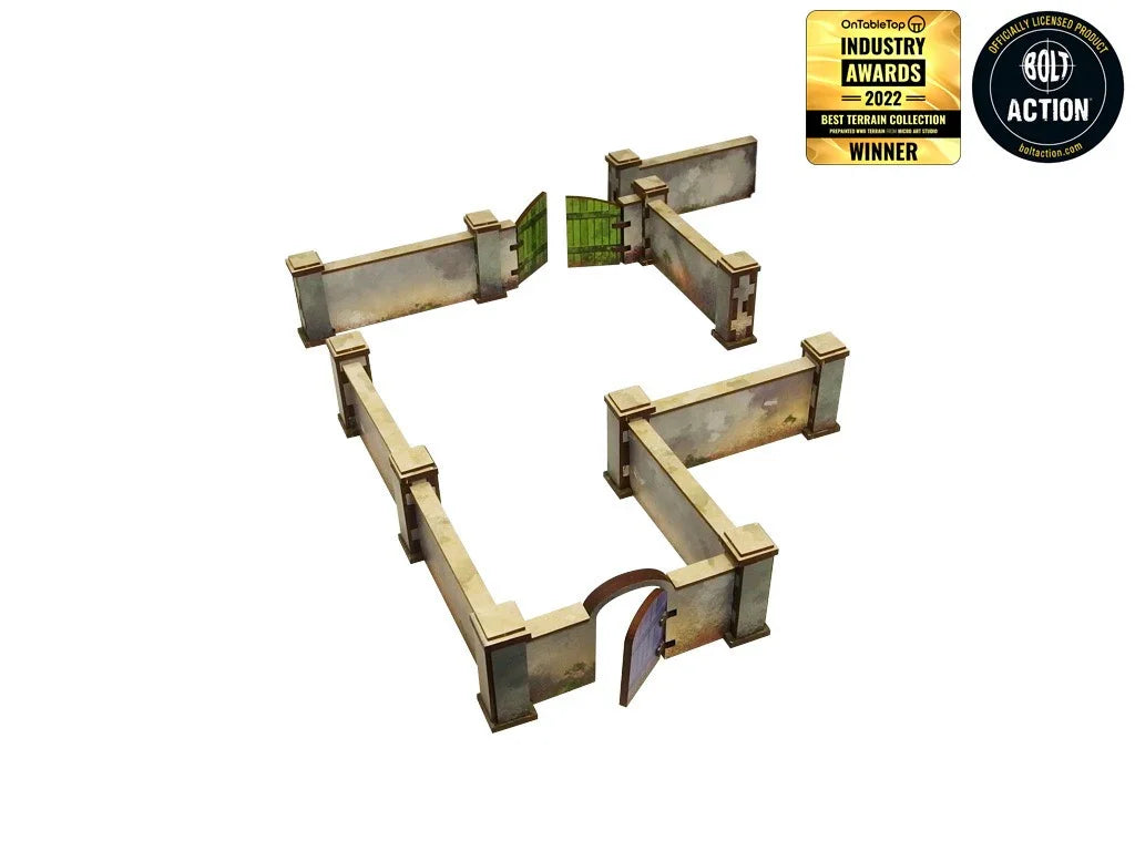 Micro Art Studio - WW2 Normandy Wall w. Gate (high) (Pre-painted 28mm)
