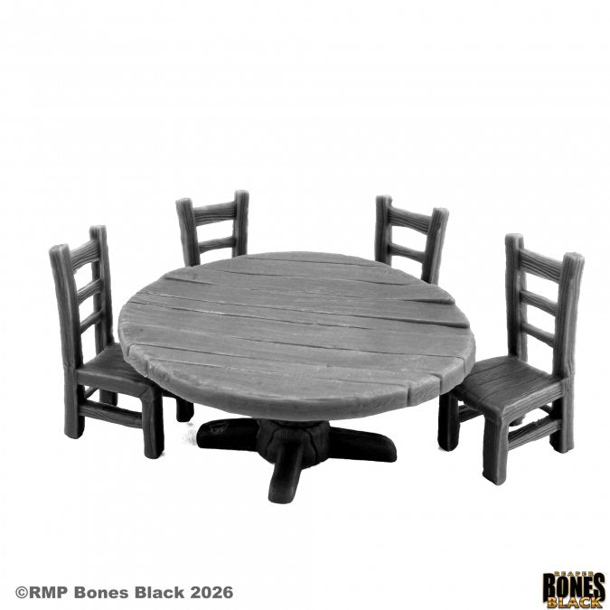 Reaper: Bones Black: Round Table and Chairs (4)