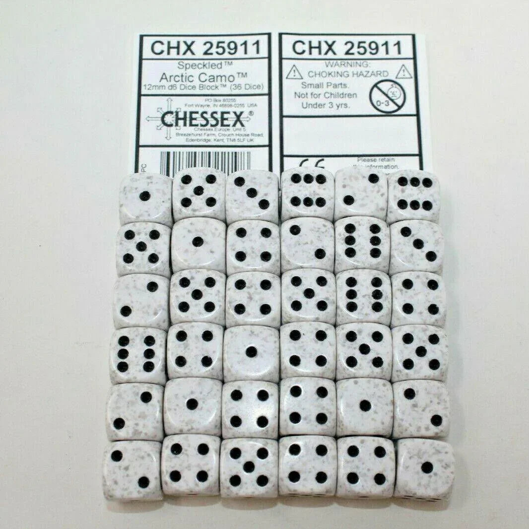 CHX 25911 Speckled 12mm d6 Arctic Camo Block (36) - Gap Games