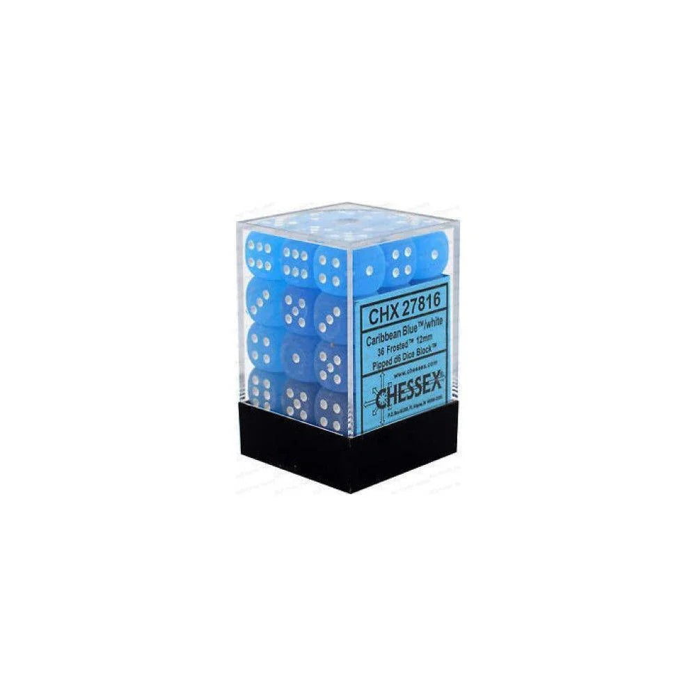 CHX 27816 Frosted 12mm d6 Caribbean Blue/White Block (36) - Gap Games