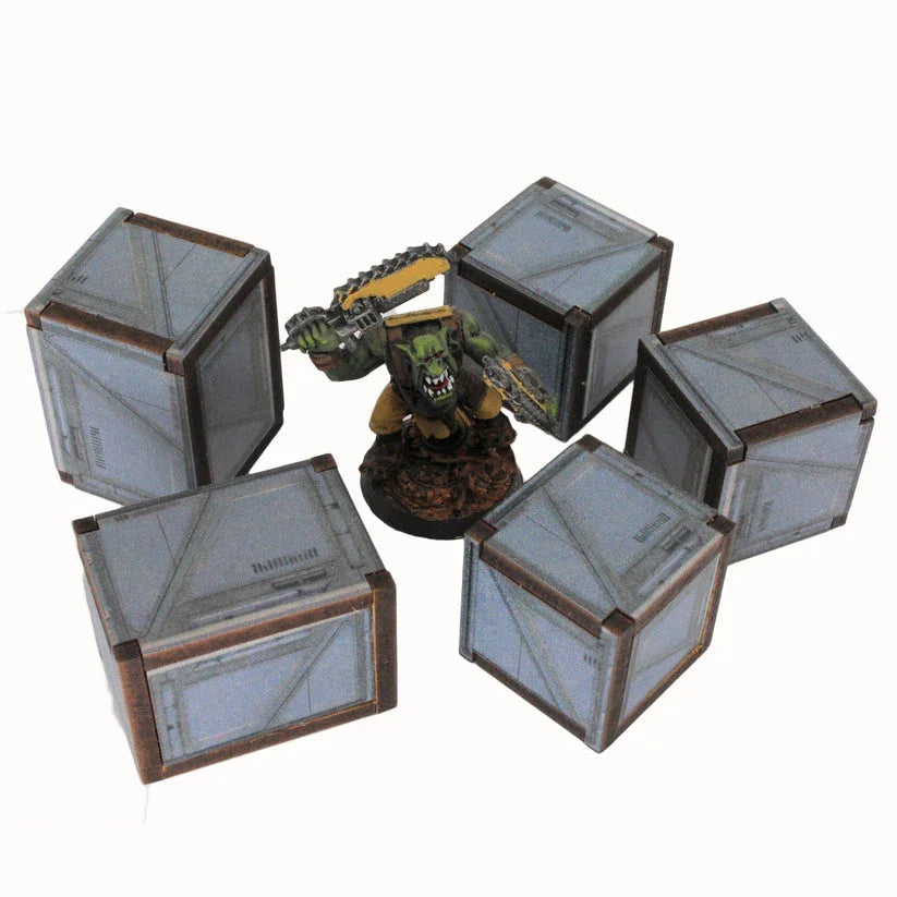 Battlefield Accessories: Crates Scifi - 28mm (TTR) Grey Steel