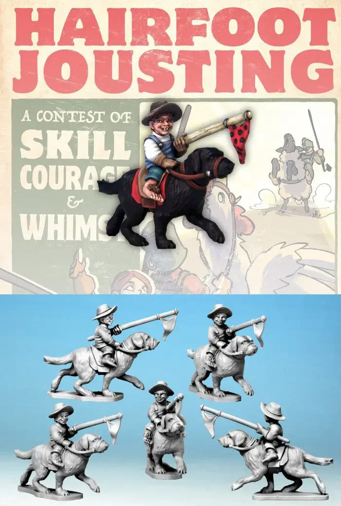 Hairfoot Jousting: Hairfoot Jouster riding a Dog.