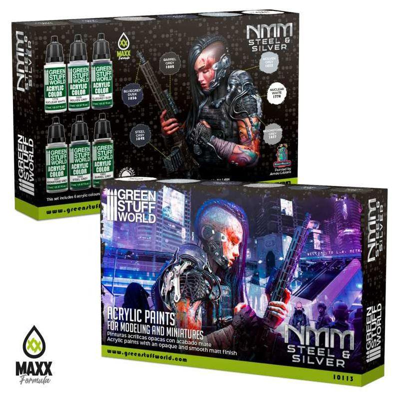 GREEN STUFF WORLD Paint Set - NMM Steel and Silver
