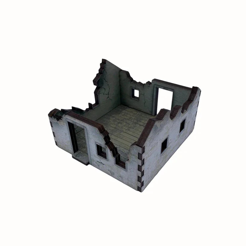 Battlefield Accessories: Ruined Village House 3 White Render - 28mm (TTR)