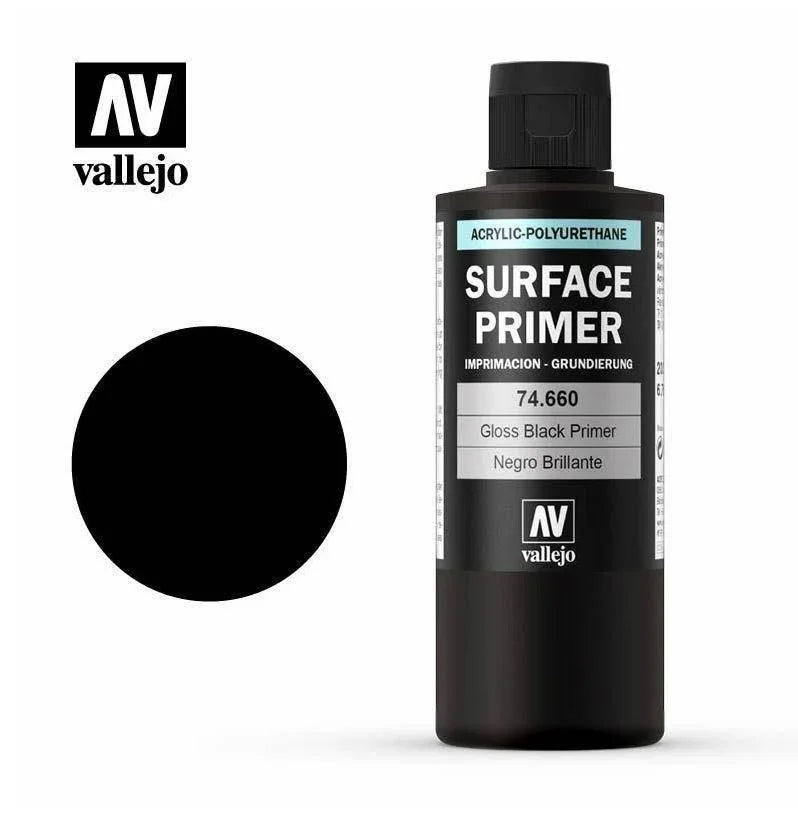 Vallejo Surface Primer - Gloss Black Primer 200ml - Gap Games