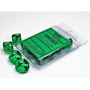 CHX 23275 Translucent Green/white Set of Ten d10s