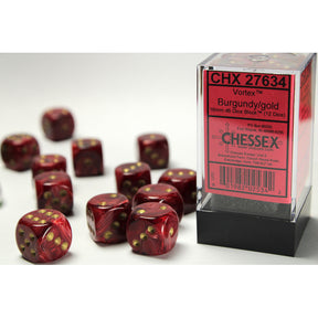CHX 27634 Vortex Burgundy/gold 16mm d6 Dice Block (12 dice)