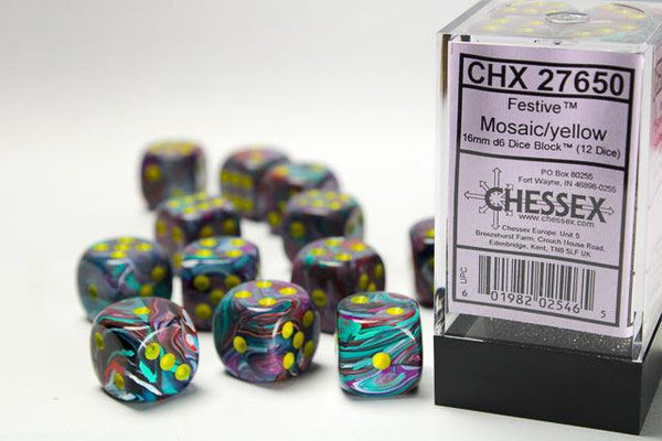 CHX 27650 Festive 16mm D6 Dice Block Mosaic/Yellow - Gap Games