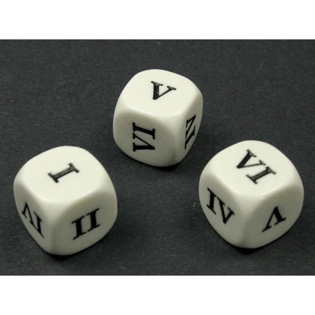 CHX KOP09966 16mm Opaque d6 Roman Numerals I-II-III-IV-V-VI White/black