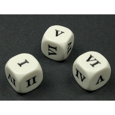 CHX KOP09966 16mm Opaque d6 Roman Numerals I-II-III-IV-V-VI White/black
