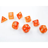 CHX 30052 Borealis Blood Orange/white Luminary Polyhedral 7-Dice Set (with bonus die)