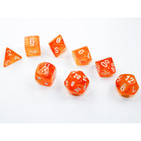 CHX 30052 Borealis Blood Orange/white Luminary Polyhedral 7-Dice Set (with bonus die)