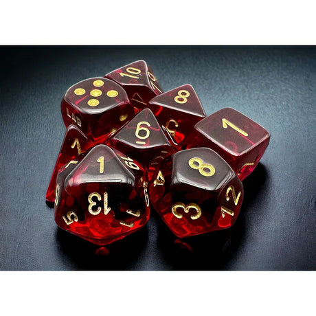 CHX 30058 Translucent Crimson/gold Polyhedral 7-Dice Set (with bonus die)