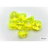 CHX 30061 Translucent Neon Yellow/white Polyhedral 7-Dice Set (with bonus die)