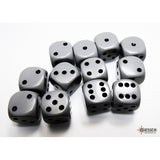 CHX 25610 Opaque Grey/black 16mm d6 Dice Block (12 dice)