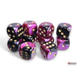 CHX 26640 Gemini Black-Purple/gold 16mm d6 Dice Block (12 dice)