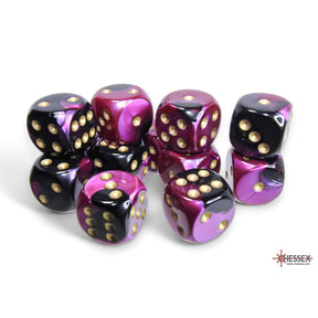 CHX 26640 Gemini Black-Purple/gold 16mm d6 Dice Block (12 dice)