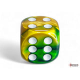 CHX 26625 Gemini Gold-Green/white 16mm d6 Dice Block (12 dice)