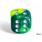 CHX 26654 Gemini Green-Yellow/silver 16mm d6 Dice Block (12 dice)