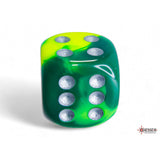CHX 26654 Gemini Green-Yellow/silver 16mm d6 Dice Block (12 dice)