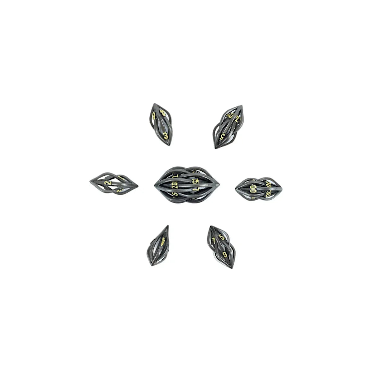 LPG Dice RPG Set Hollow Elliptic - Black and Gold