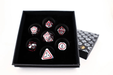 LPG Dice RPG Set Concentric Black/Red/Silver
