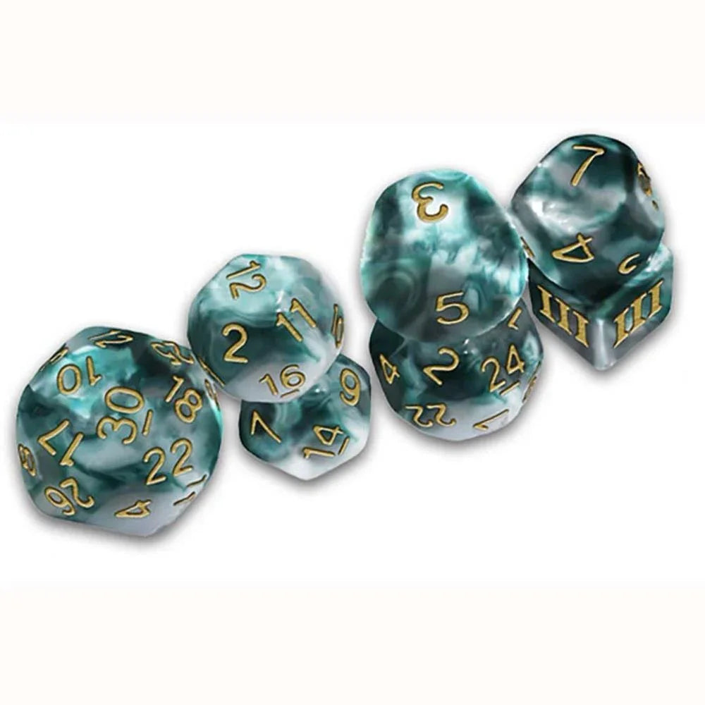 Dungeon Crawl Classics - DCC RPG Dice - Thracian Azure Swirl Dice - DCC Funky 7