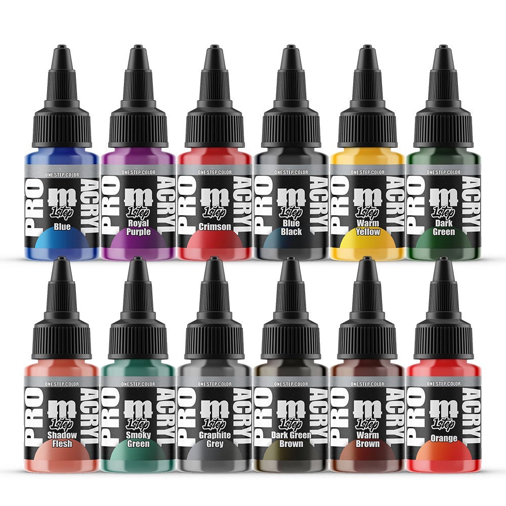 Monument Hobbies - Pro Acryl 1 Step Paint Set One - 12 Colors - Pre-Order