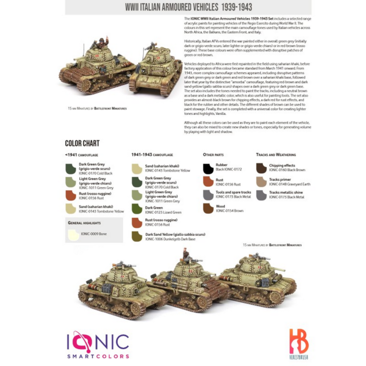 IONIC SMART - WWII Italian Armored Tanks 1939-1943 Paint Set - Pre-Order