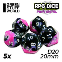 5x D20 20mm Dice - Pink Swirl - Gap Games