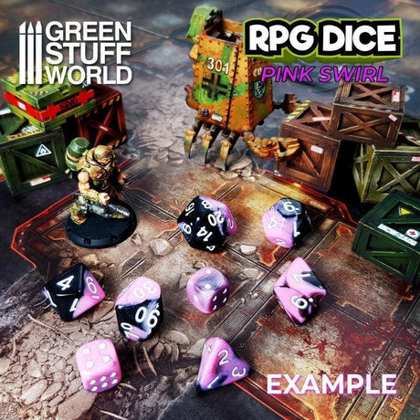 5x D20 20mm Dice - Pink Swirl - Gap Games