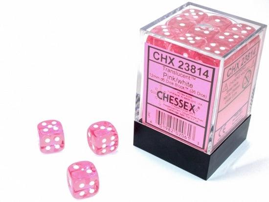 CHX 23814 Translucent 12mm D6 Dice Block Pink/White - Gap Games