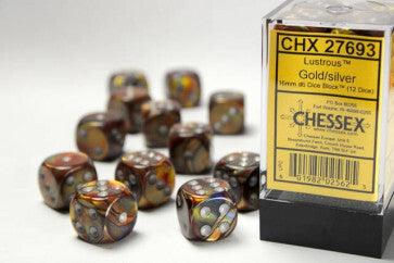 CHX 27693 Lustrous 16mm D6 Dice Block Gold/Silver - Gap Games
