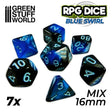 7x Mix 16mm Dice - Blue Swirl - Gap Games