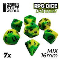 7x Mix 16mm Dice - Lime Swirl - Gap Games
