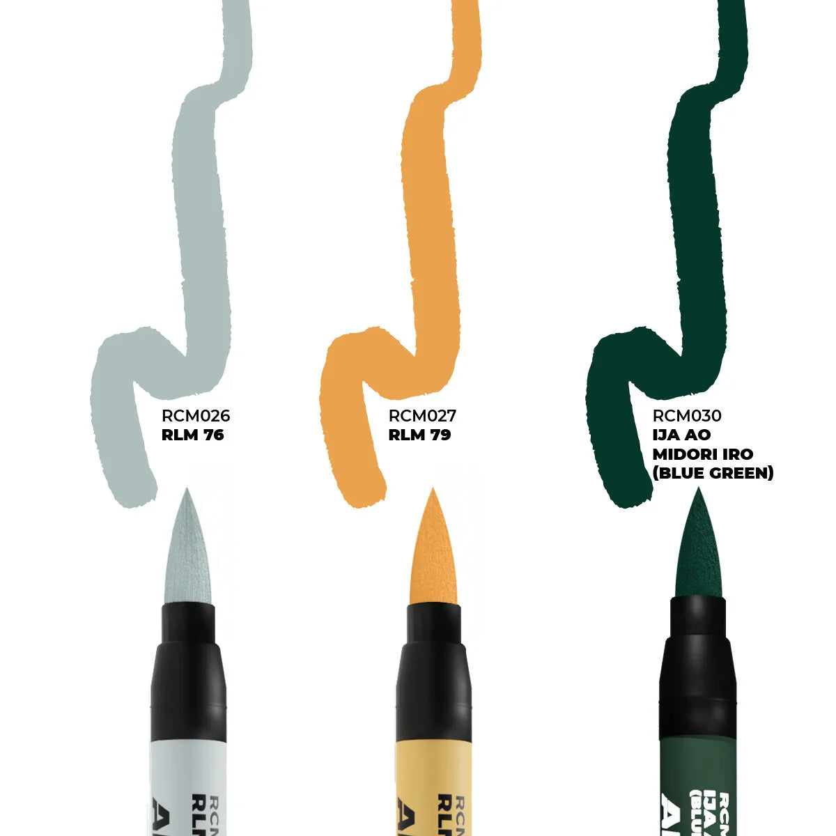 AK Interactive Real Colors Markers: WWII Axis Aircraft Squiggle Camouflage Colors - Set 3 Arcylic Paint Markers
