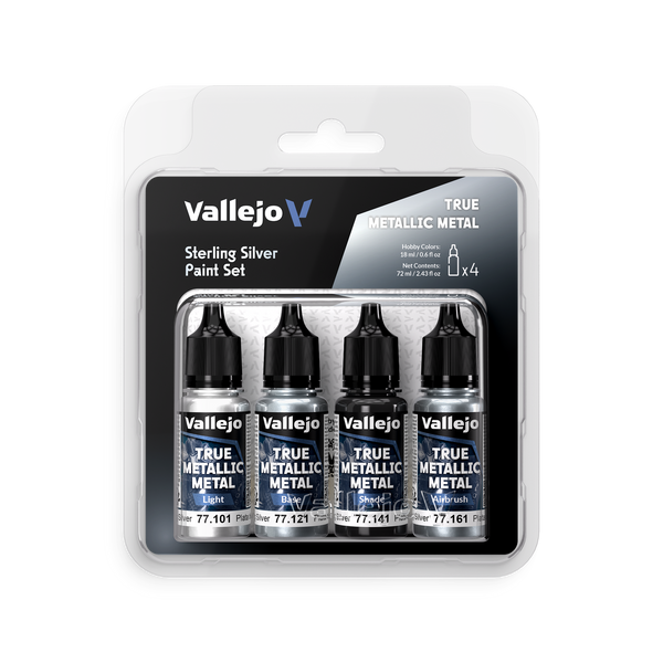 Vallejo True Metallic Metal Sterling Silver - 4 Colour Paint Set