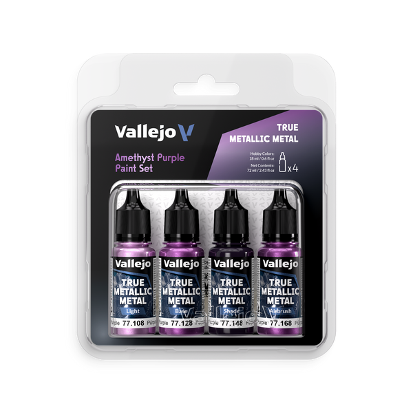 Vallejo True Metallic Metal Amethyst Purple - 4 Colour Paint Set