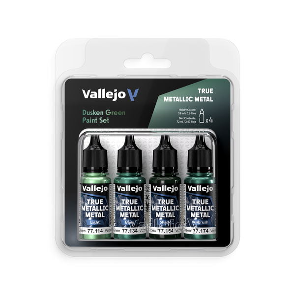Vallejo True Metallic Metal Dusken Green - 4 Colour Paint Set