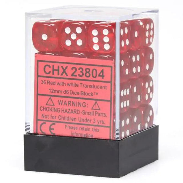 CHX 23804 Translucent 12mm D6 Dice Block Red/White - Gap Games