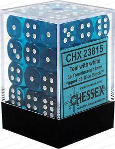 CHX 23815 Translucent 12mm D6 Dice Block Teal/White - Gap Games