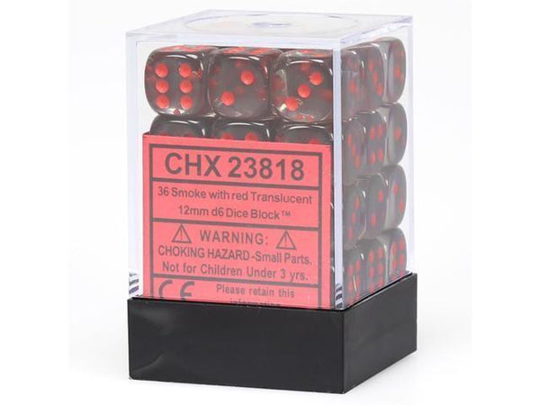 CHX 23818 Translucent 12mm D6 Dice Block Smoke/Red - Gap Games