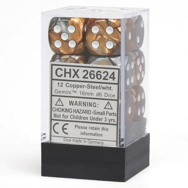CHX 26624 Gemini 16mm D6 Dice Block Copper-Steel/White - Gap Games