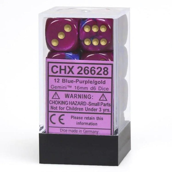 CHX 26628 Gemini 16mm D6 Dice Block Blue-Purple/Gold - Gap Games